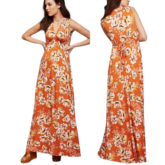RACHEL PALLY Orange Floral‎ Zahara Sleeveless Maternity Maxi Dress Women's XS - Picture 1 of 15